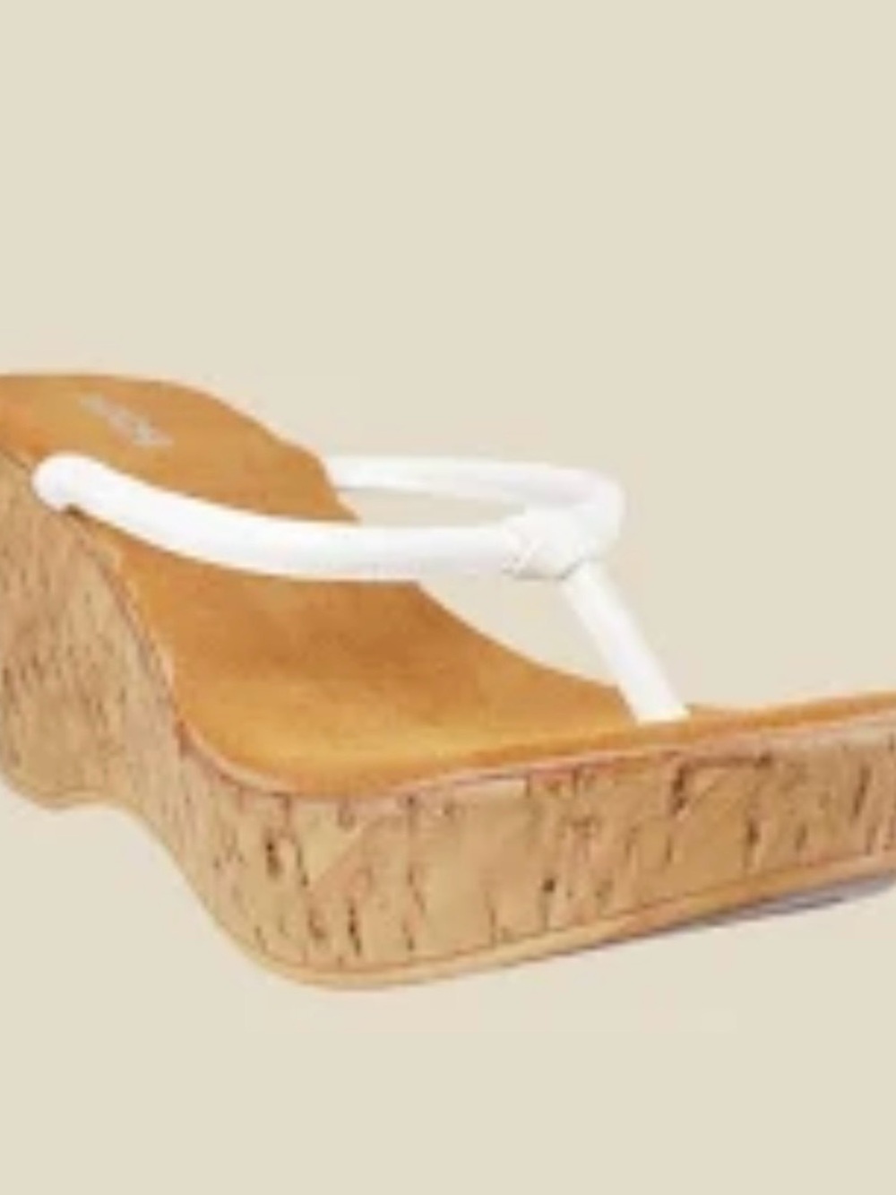 White Cork Wedge Thong Sandal